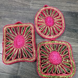 Set of 3 Vintage Boho Rattan Straw Trivets